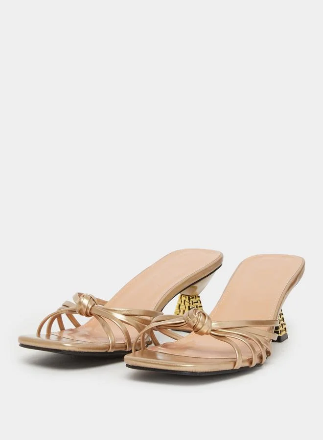 Take Two Women Beige Strappy Kitten Heel Sandals